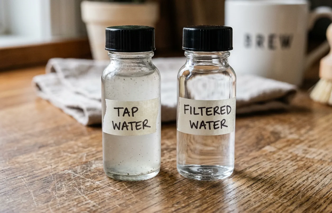 Tap and filtered water glass vials side by side